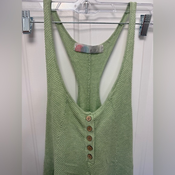 Free People Beach Sage Green Oversized Henley Tank Romper XS Summer Boho Casual - Picture 2 of 5